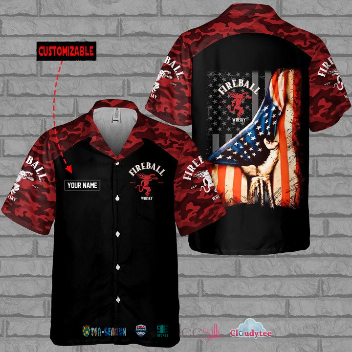 Fireball American Flag Custom Name Hawaiian Shirt