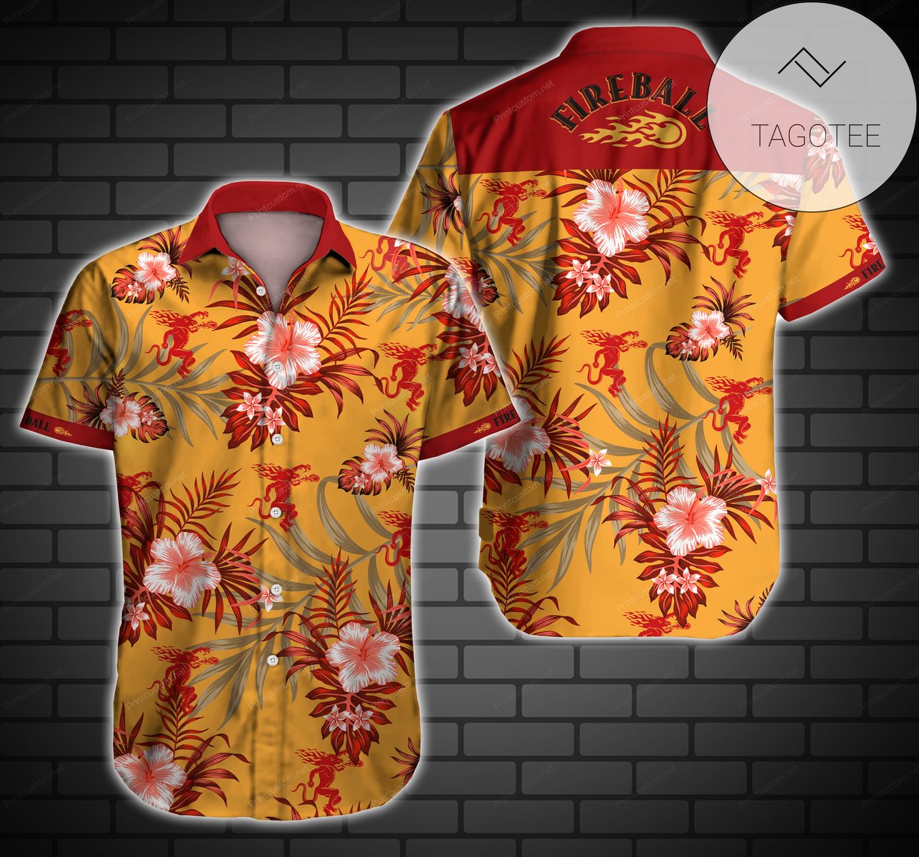 Fireball Cinnamon Whisky All Over Print 3D Hawaiian Shirt – Red