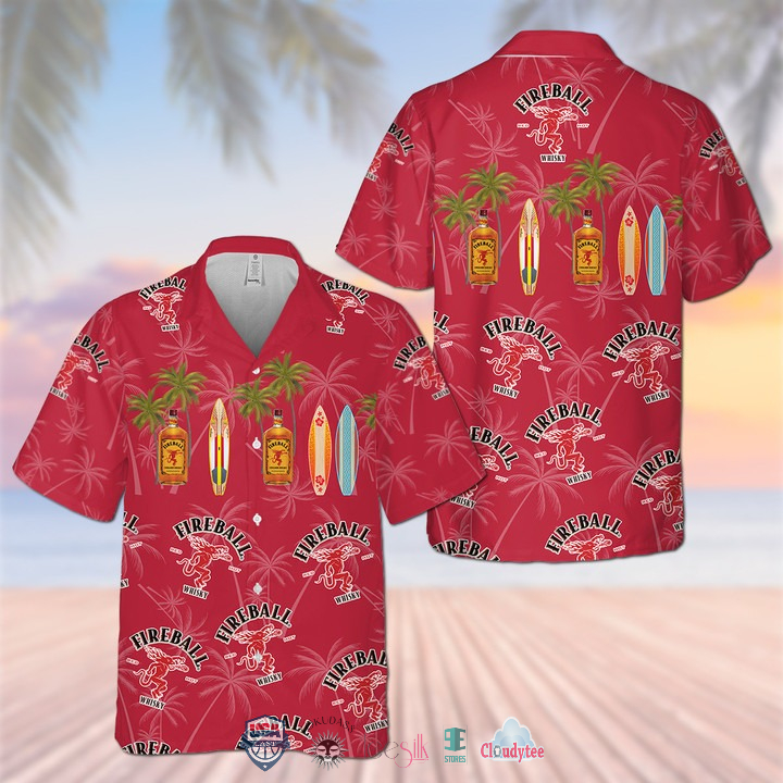 Fireball Cinnamon Baby Yoda 4th Of July Hawaiian Shirt