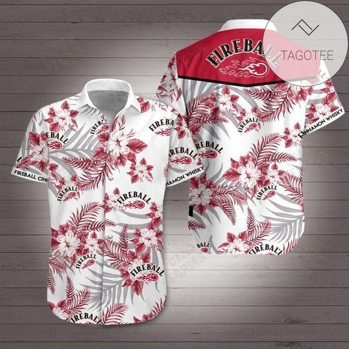 Fireball Cinnamon Whisky Authentic Hawaiian Shirt 2022 White Men Women Beach Wear Short Sleeve Authentic Hawaiian Shirt 2022