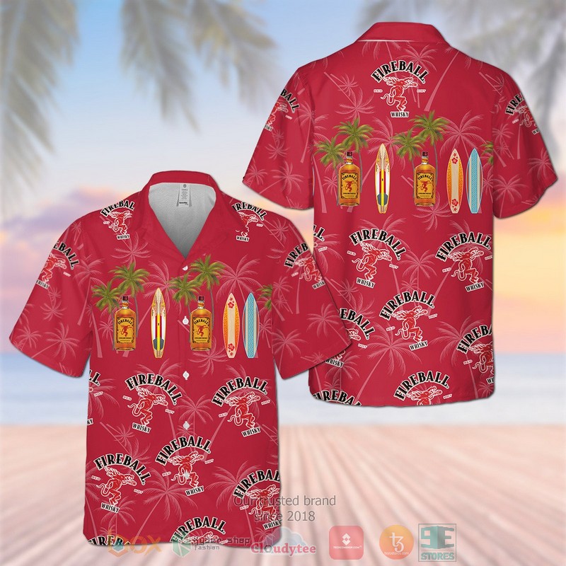 Fireball Cinnamon Whisky Mickey Mouse on the beach 3d Hawaiian Shirt, Short