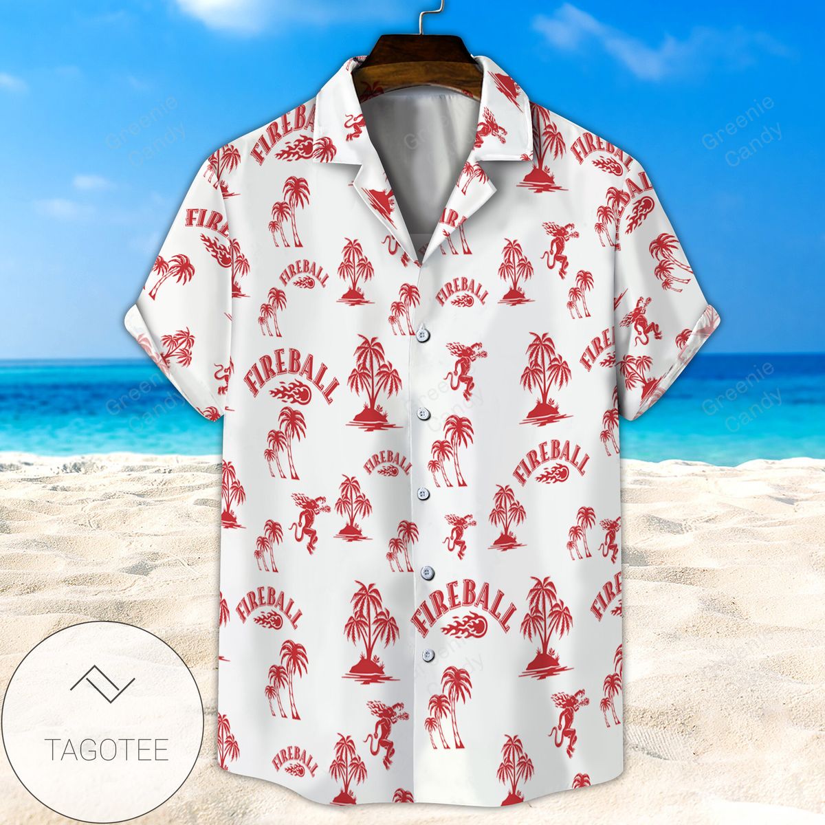 Fireball Cinnamon Whisky Hawaiian Graphic Print Short Sleeve Hawaiian Casual Shirt