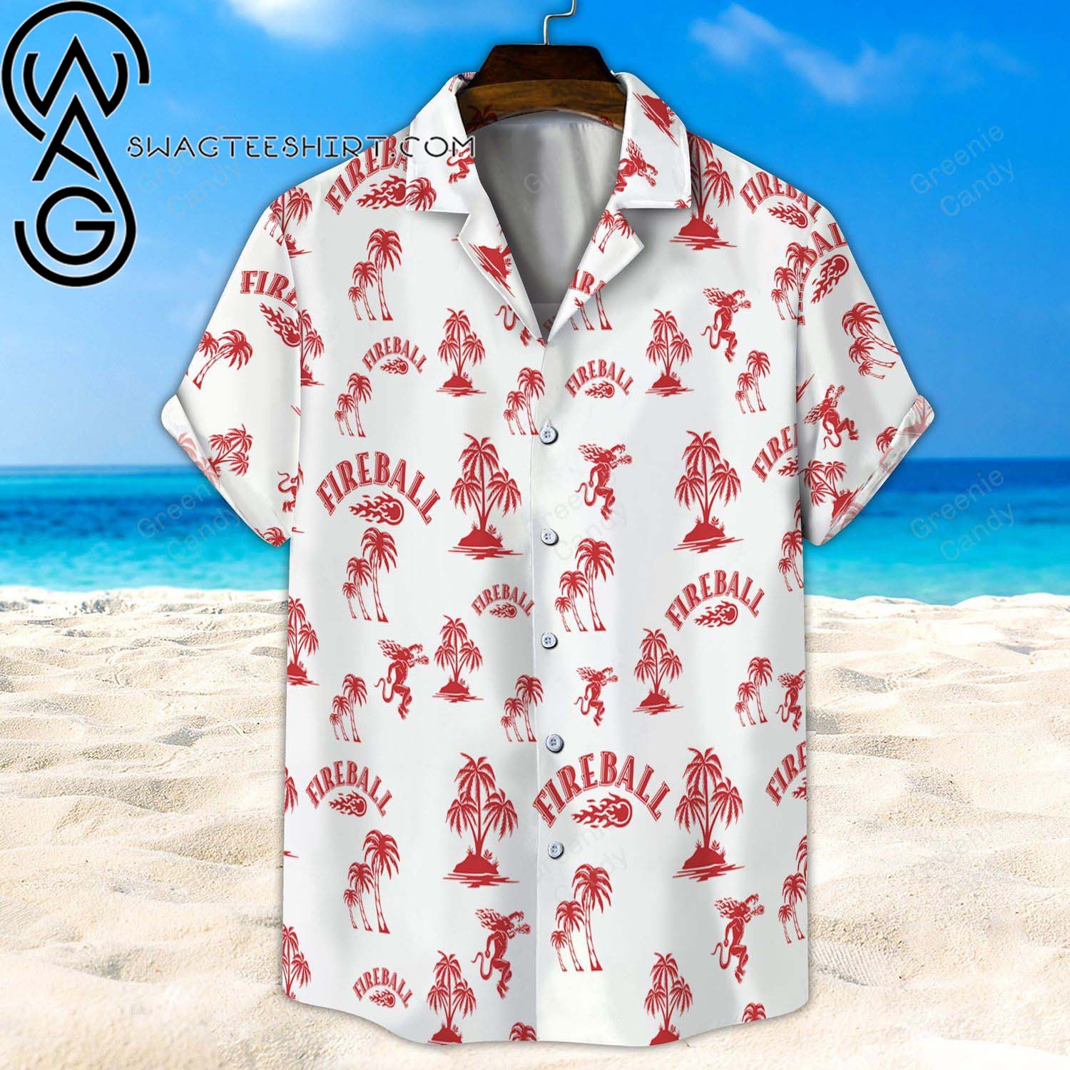 Fireball Cinnamon Whisky Smoky Red Skull All Over Print Summer Vacation Hawaiian Shirt