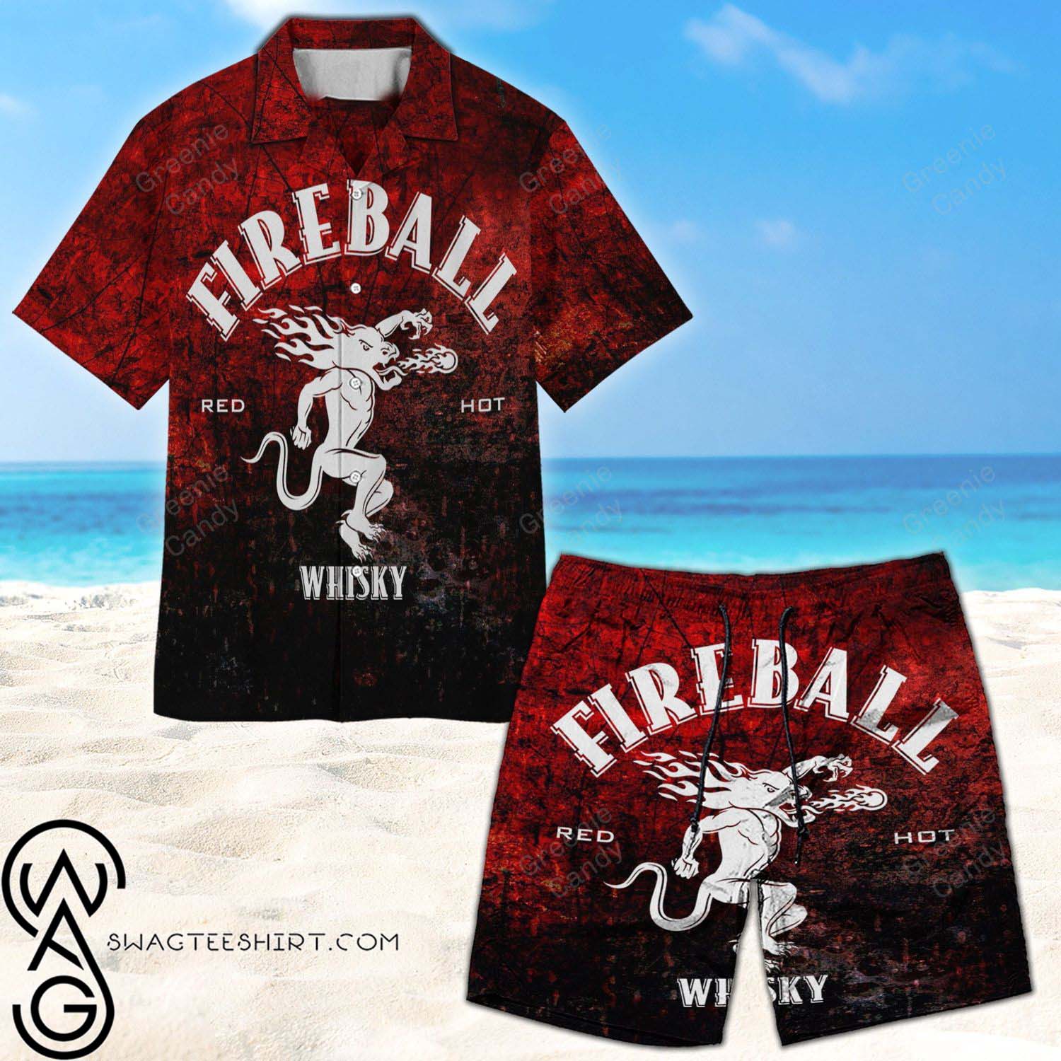 Fireball Cinnamon Whisky Palm Trees Summer Vibes Hawaiian Shirt