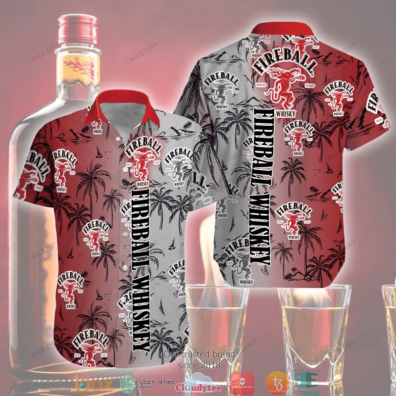 Fireball Whisky palm tree Hawaiian shirt