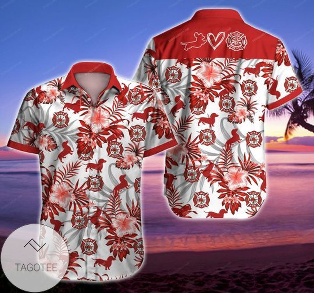 Firefighter Hawaiian Graphic Print Short Sleeve Hawaiian Casual Shirt