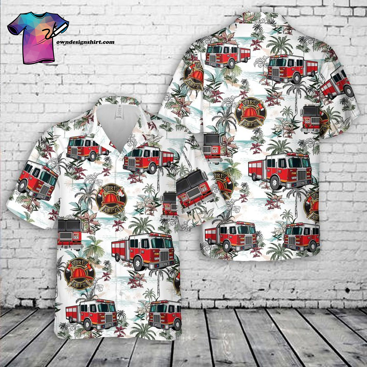 Firefighter Fire Truck Pattern Full Printing Hawaiian Shirt