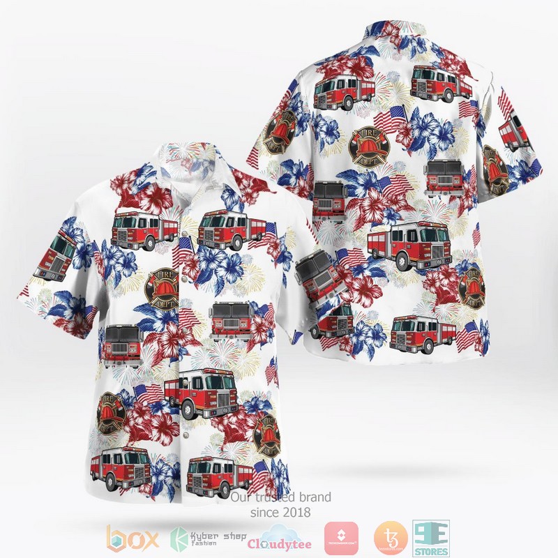 Firefighter Fire Truck White Hawaiian Shirt