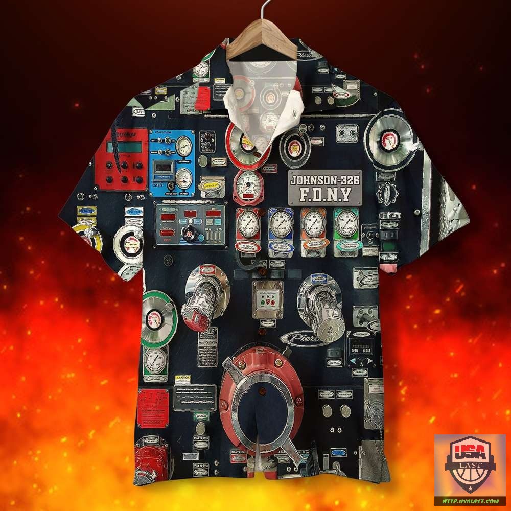 Firefighter Fire Engine Personalized Hawaiian Shirt