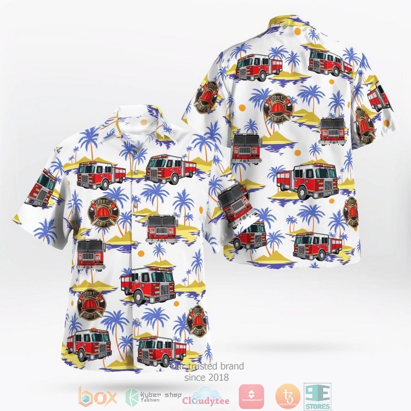 Firefighter Fire Truck White Hawaiian Shirt