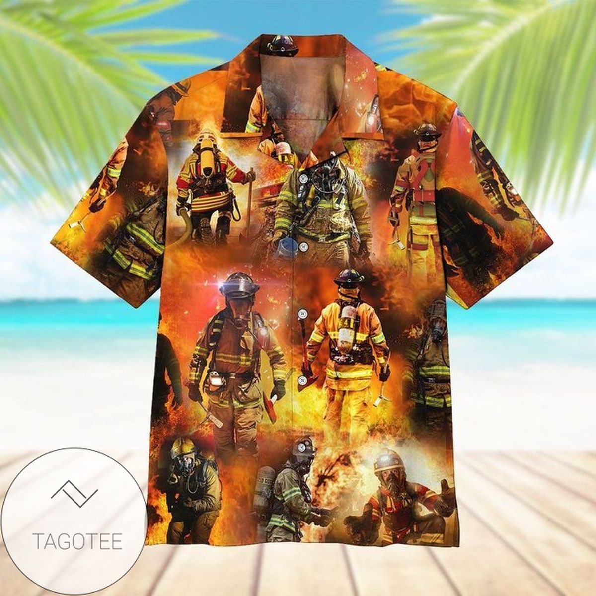 Firefighter Dachshund Hawaii Graphic Print Short Sleeve Hawaiian Casual Shirt