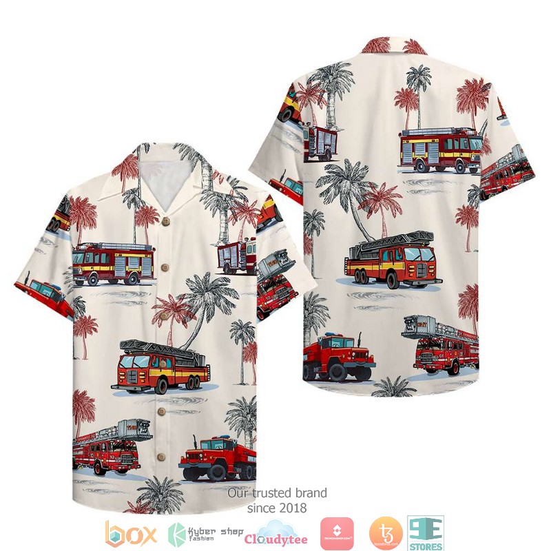 Firefighter Fire Truck White Hawaiian Shirt