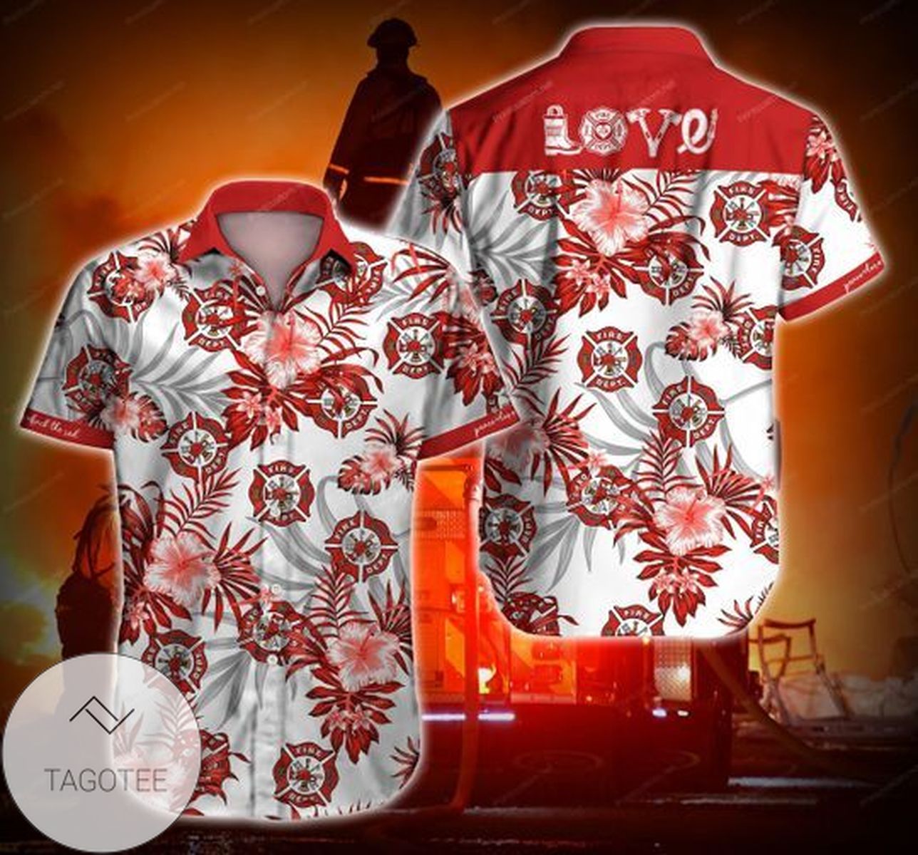 Firefighter Hibiscus Tropical 2022 Authentic Hawaiian Aloha Shirts