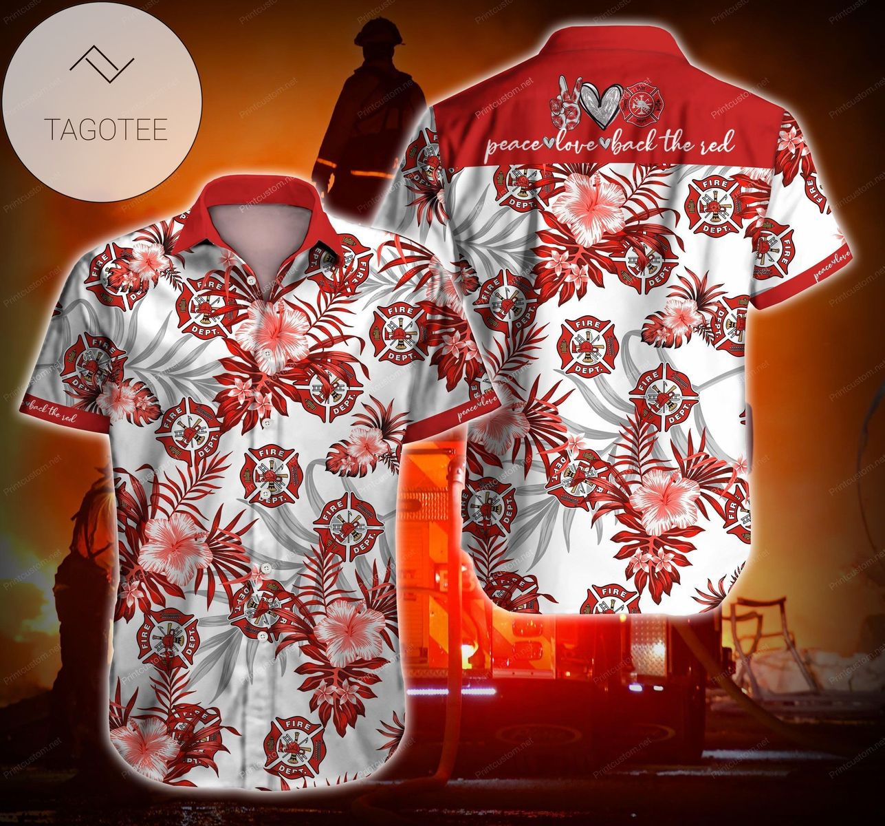 Firefighter Mens Hawaiian Shirt Firefighter Button Up Shirt