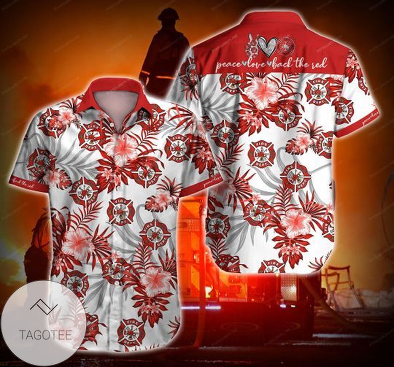 Firefighter Peace Love Authentic Hawaiian Shirt 2022 White