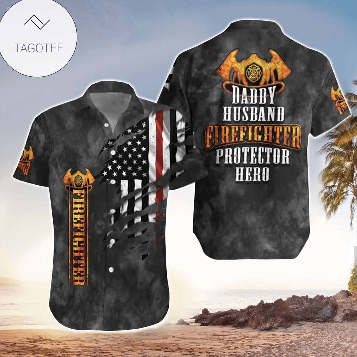 Firefighter Tropical 3D Print Polyester Hawaiian Shirt