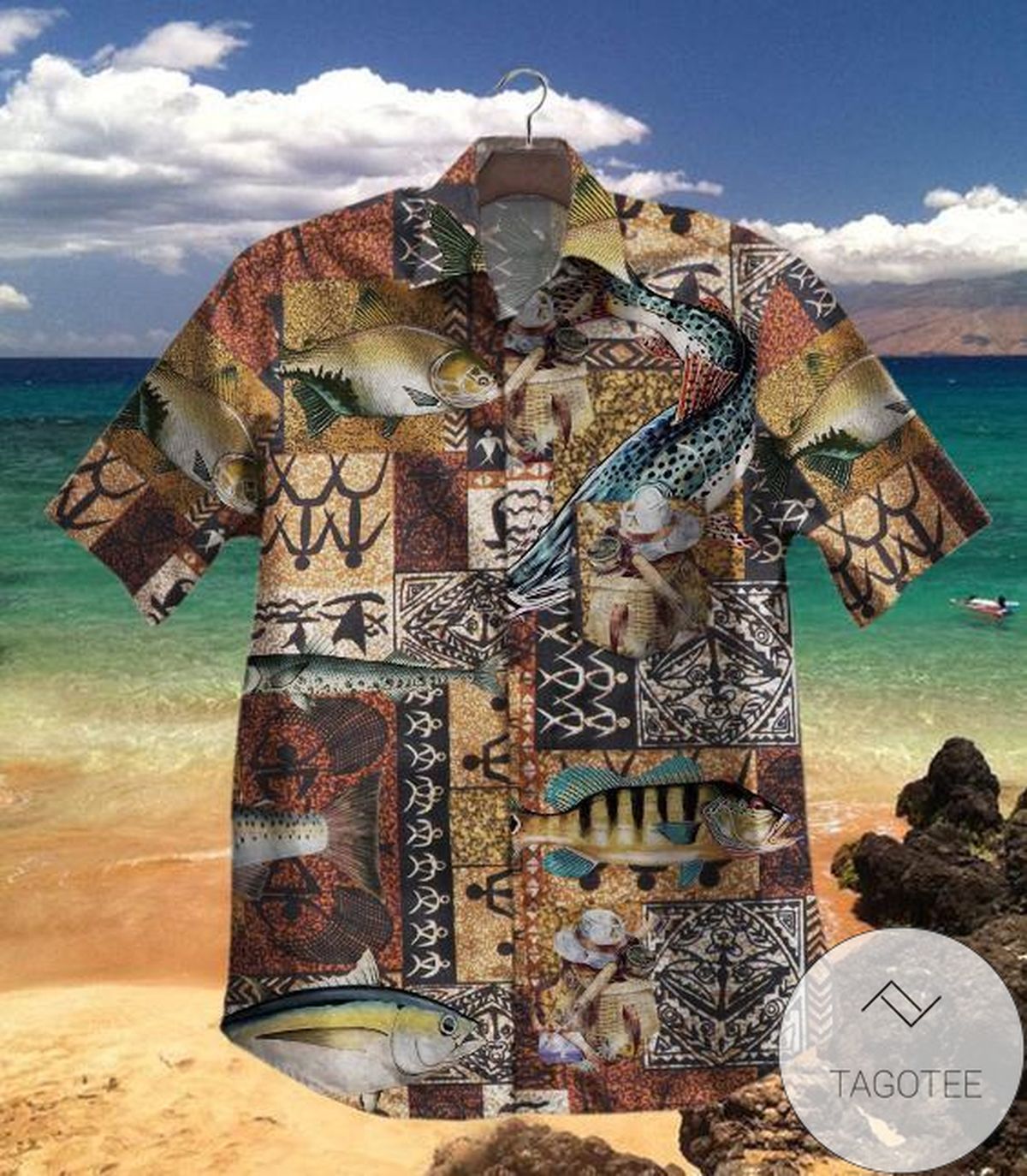 Fishing Doodle Seamless Pattern Hawaiian Shirt