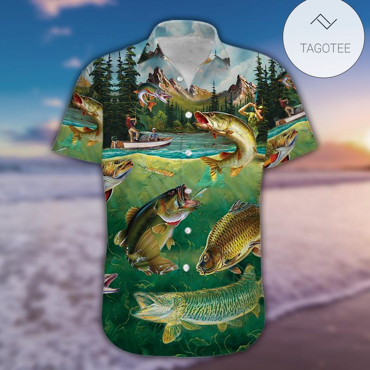 Fishing Graphic Print Short Sleeve Hawaiian Casual Shirt