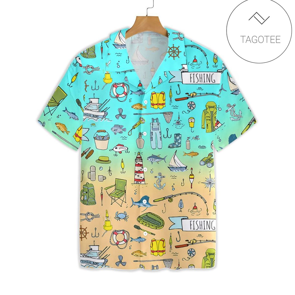 Fishing Graphic Print Short Sleeve Hawaiian Casual Shirt