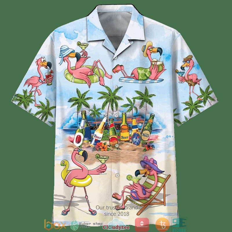 Flamingo Green Tropical Hawaiian Shirt