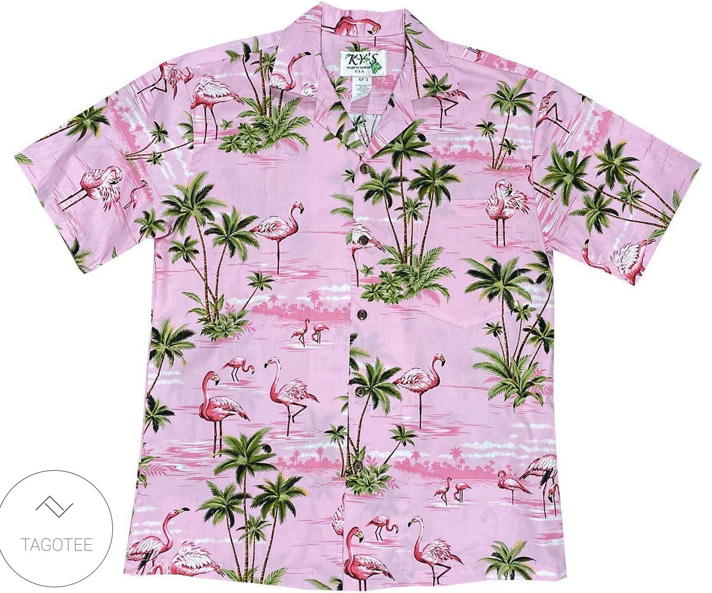 Flamingo It’s Always 5 O’clock Here Print Short Sleeve Hawaiian Casual Shirt