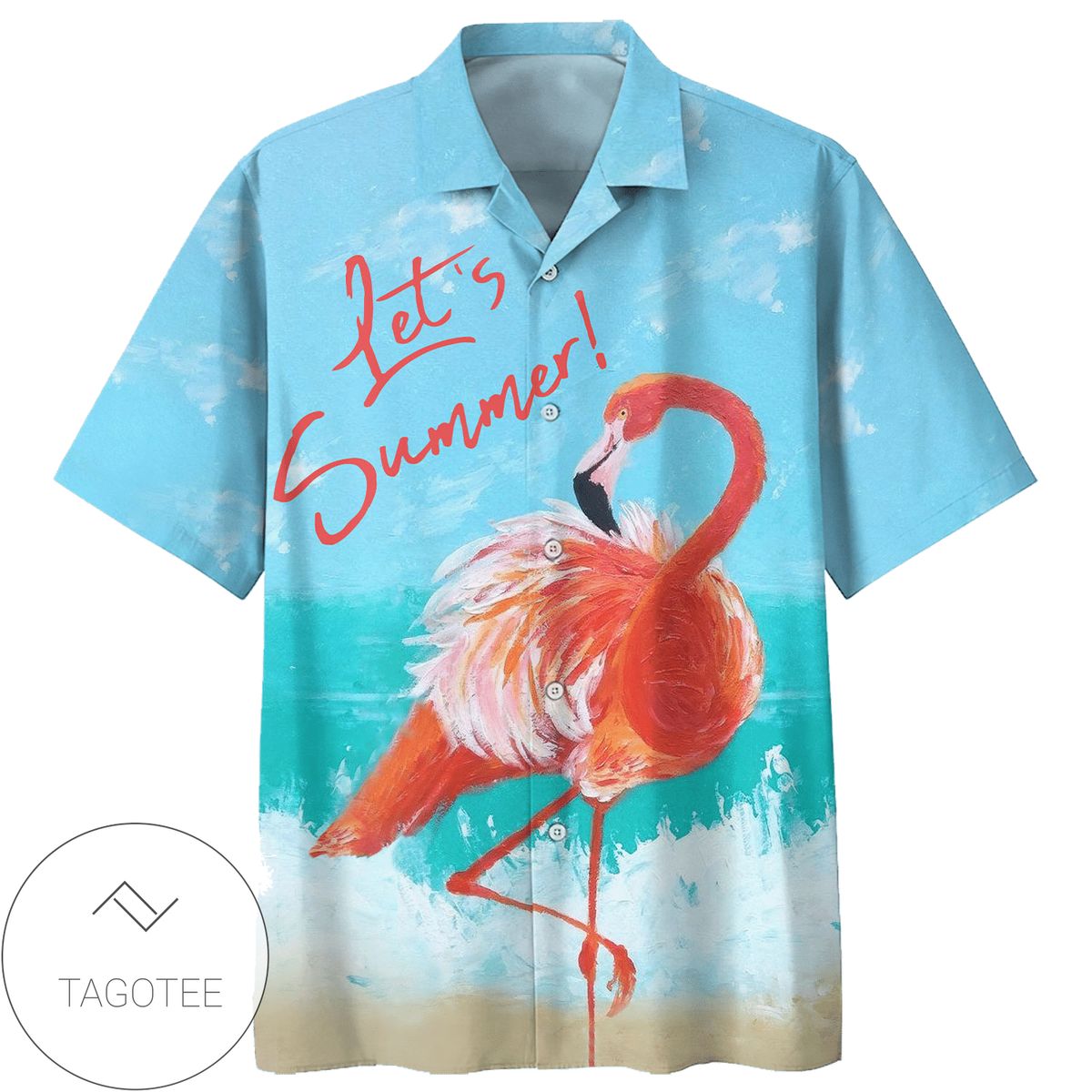 Flamingo It’s Always 5 O’clock Here Print Short Sleeve Hawaiian Casual Shirt