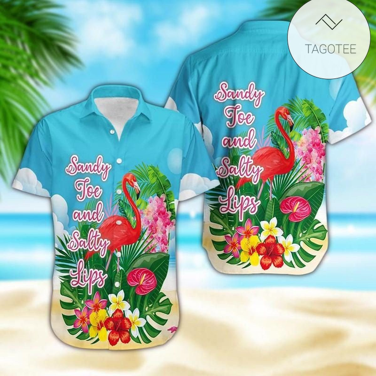 Flamingo Palm Hawaiian Graphic Print Short Sleeve Hawaiian Casual Shirt