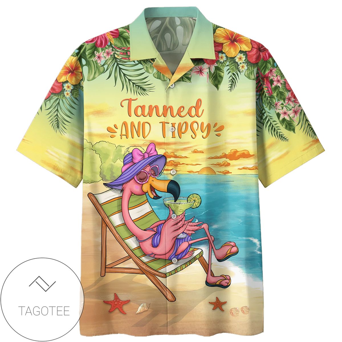 Flamingo The Beach Is Calling And We Must Go Print Short Sleeve Hawaiian Casual Shirt