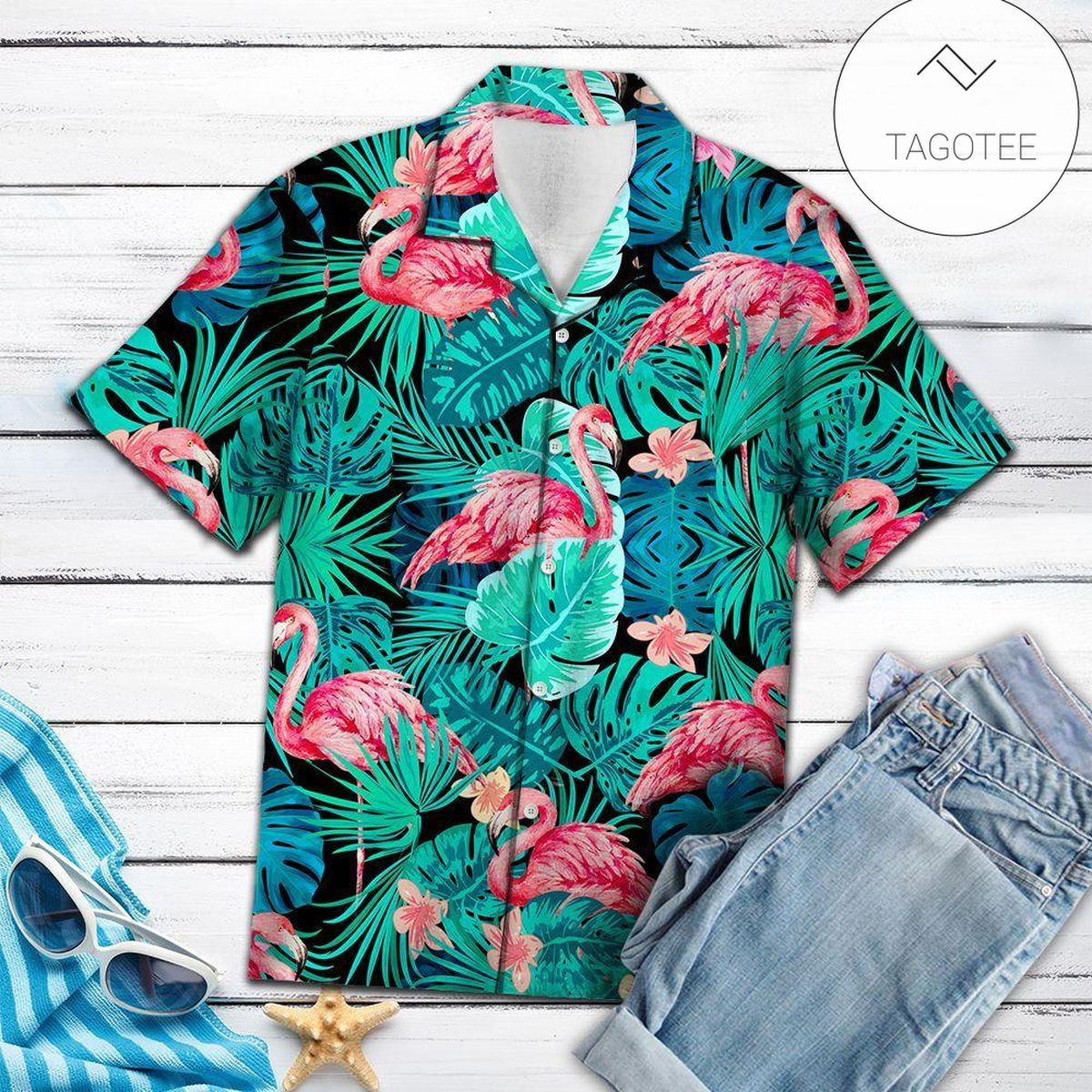 Flamingo Stay Out Of My Bubble Print Short Sleeve Hawaiian Casual Shirt