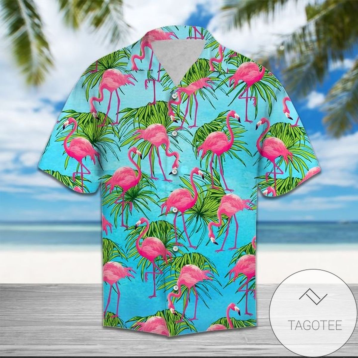 Flamingo Stay Out Of My Bubble Print Short Sleeve Hawaiian Casual Shirt