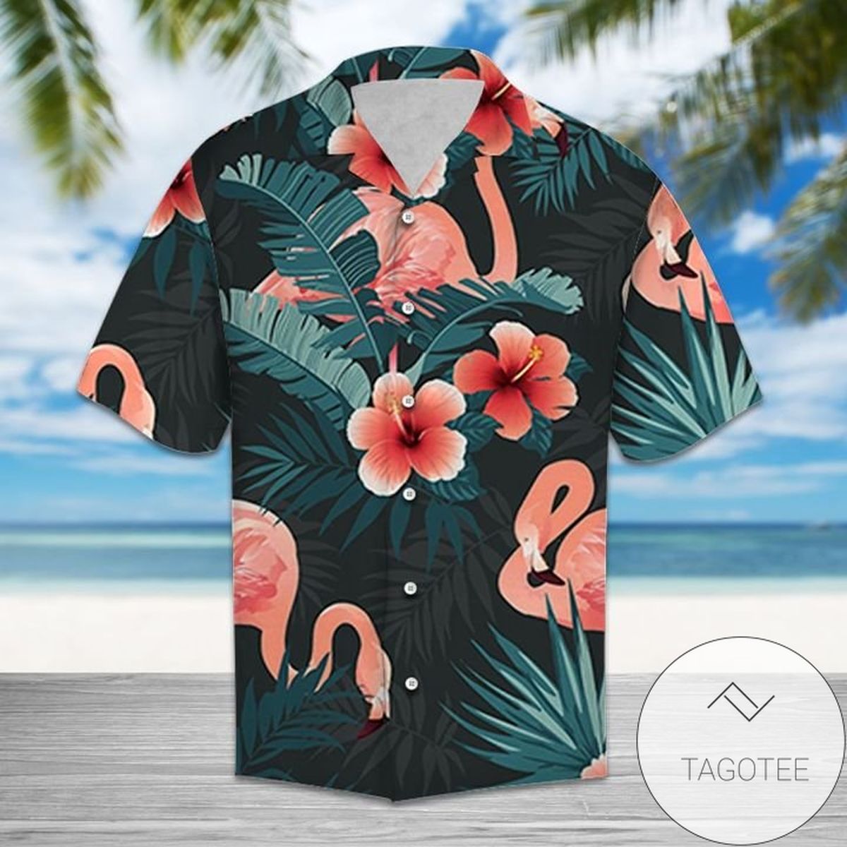 Flamingo Who Gives A Flying Flock Tropical Flowers Print Short Sleeve Hawaiian Casual Shirt