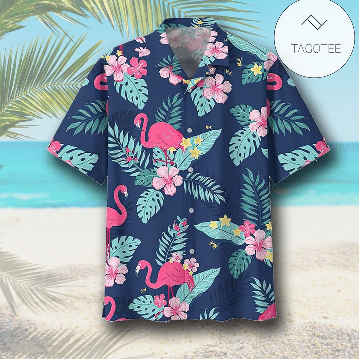 Flamingo Tropical Black Unisex Hawaiian Shirts