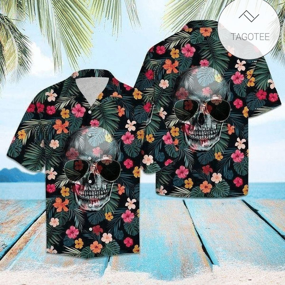 Floral All Over Print Summer Short Sleeve Hawaiian Beach Shirt – Black