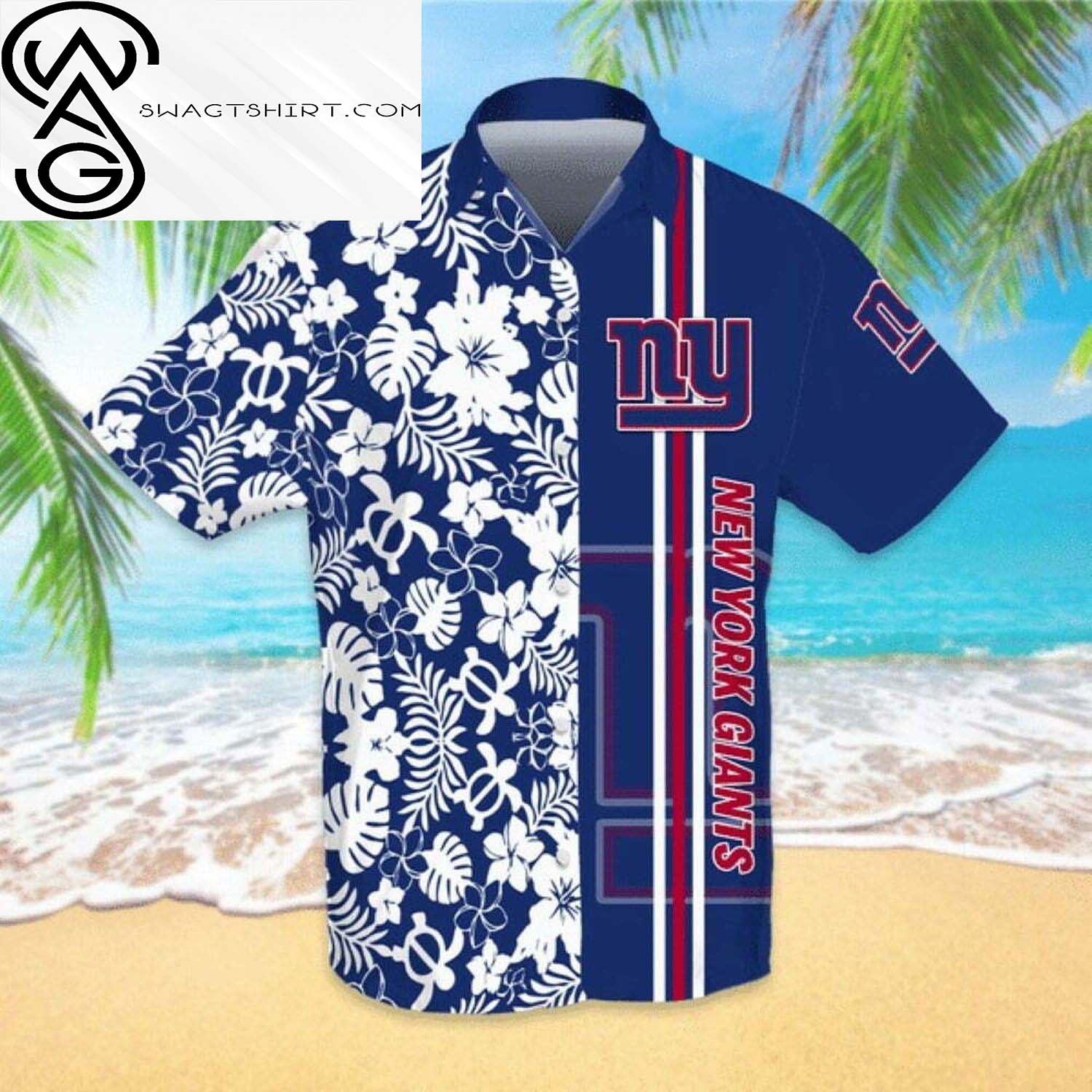 Floral New York Giants All Over Print Hawaiian Shirt And Beach Shorts