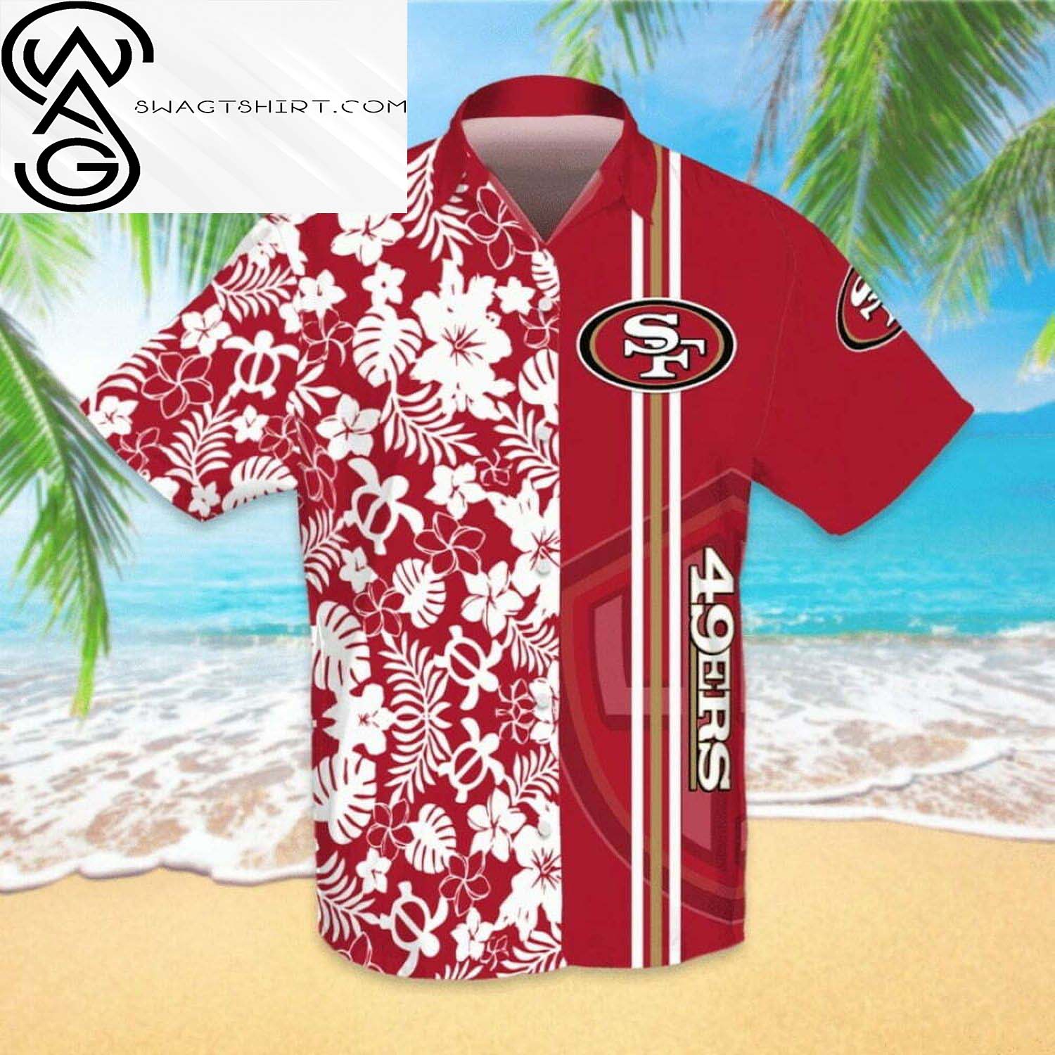 Floral San Francisco 49Ers All Over Print Hawaiian Shirt And Beach Shorts