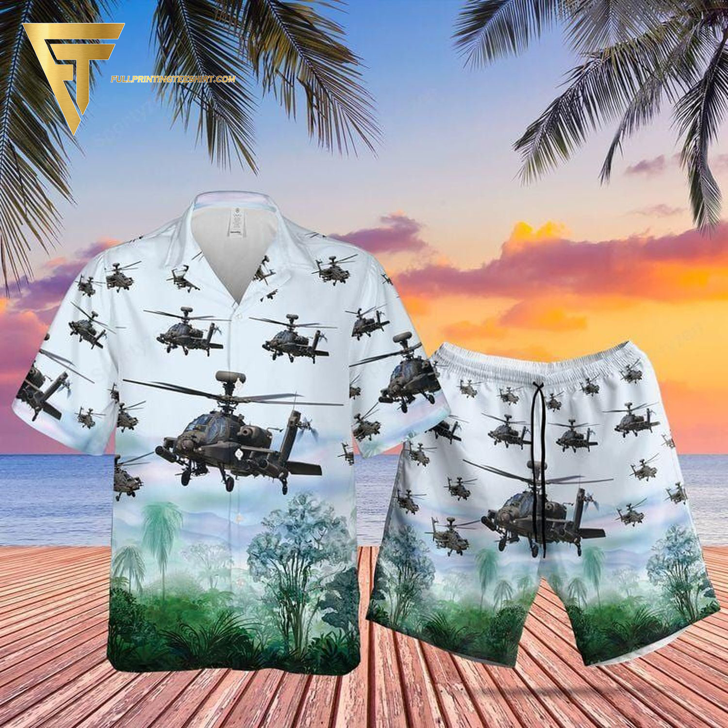 Green us air force sikorsky mh-53 pave low all over print hawaiian shirts and beach shorts