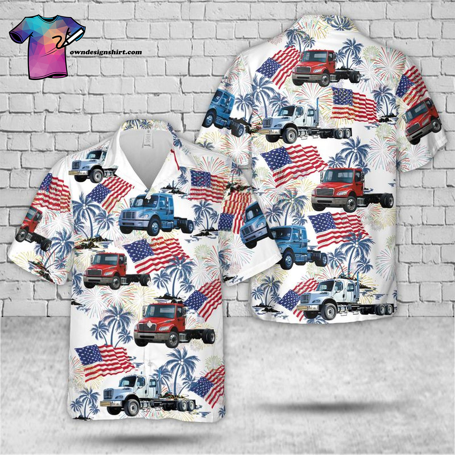 Freightliner Cascadia 4th Of July Pattern Summer Hawaiian Shirt