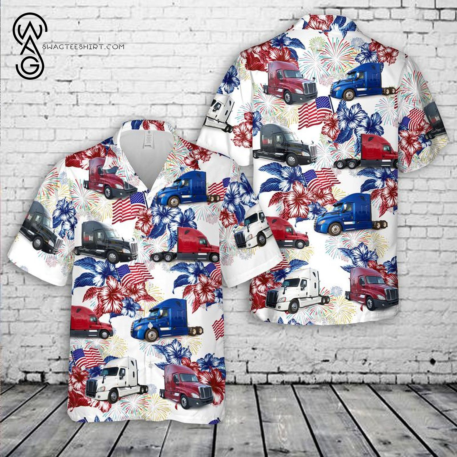 Freightliner Cascadia 4th Of July Summer Hawaiian Shirt