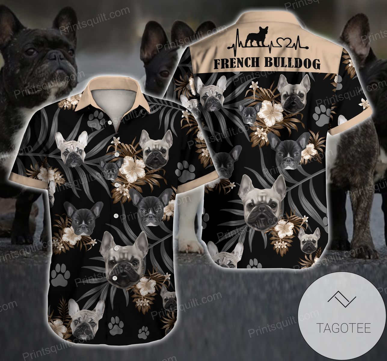 French Bulldog Lover Sugar Skull All Over Printed Hawaiian Shirt