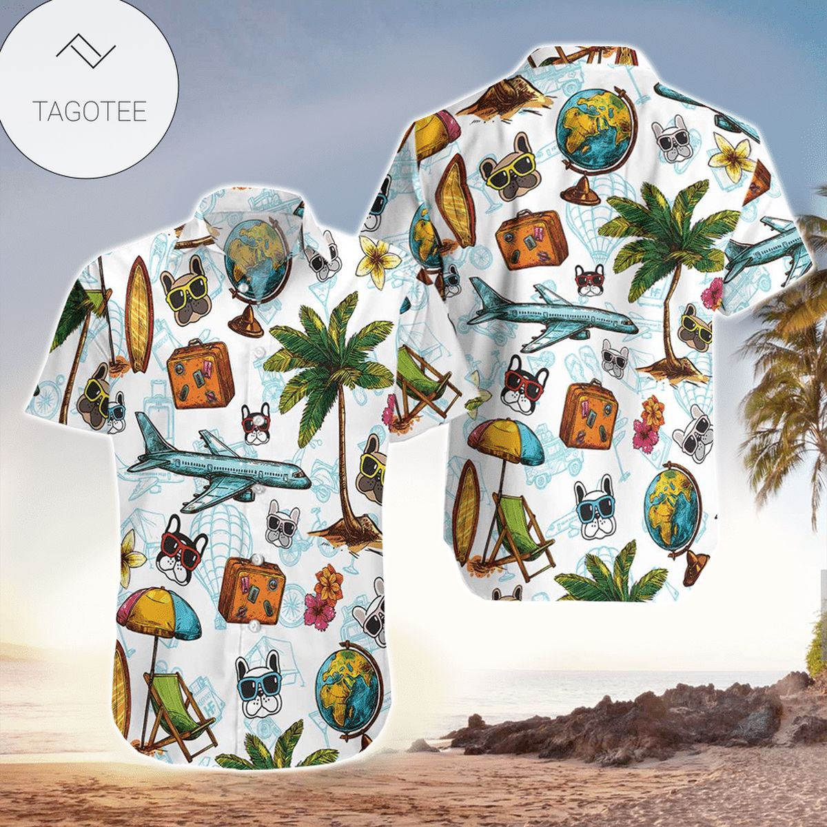 French Bulldog Summer Leaves Hawaiian Shirt