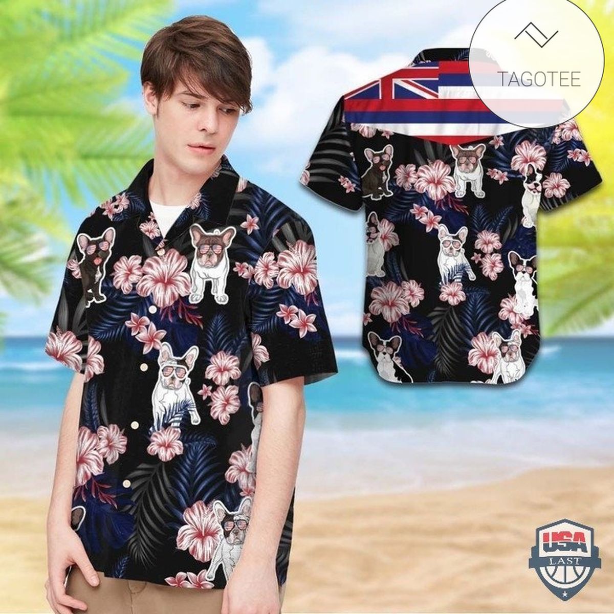 French Bulldog Summer Leaves Hawaiian Shirt