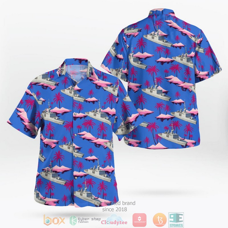 French Navy Marine Nationale La Tapageuse P691 blue Hawaiian Shirt