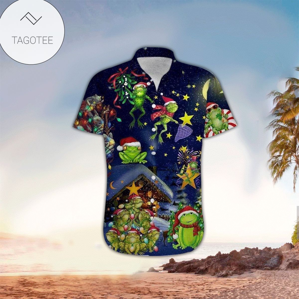 Frogs and mushrooms Print Short Sleeve Hawaiian Casual Shirt