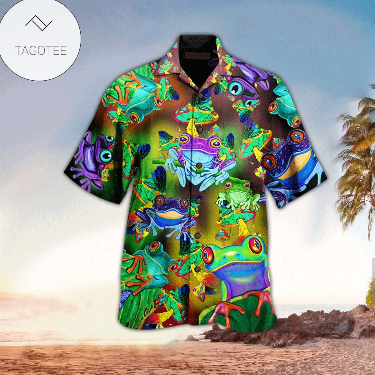 Frog Love For men And Women Graphic Print Short Sleeve Hawaiian Casual Shirt