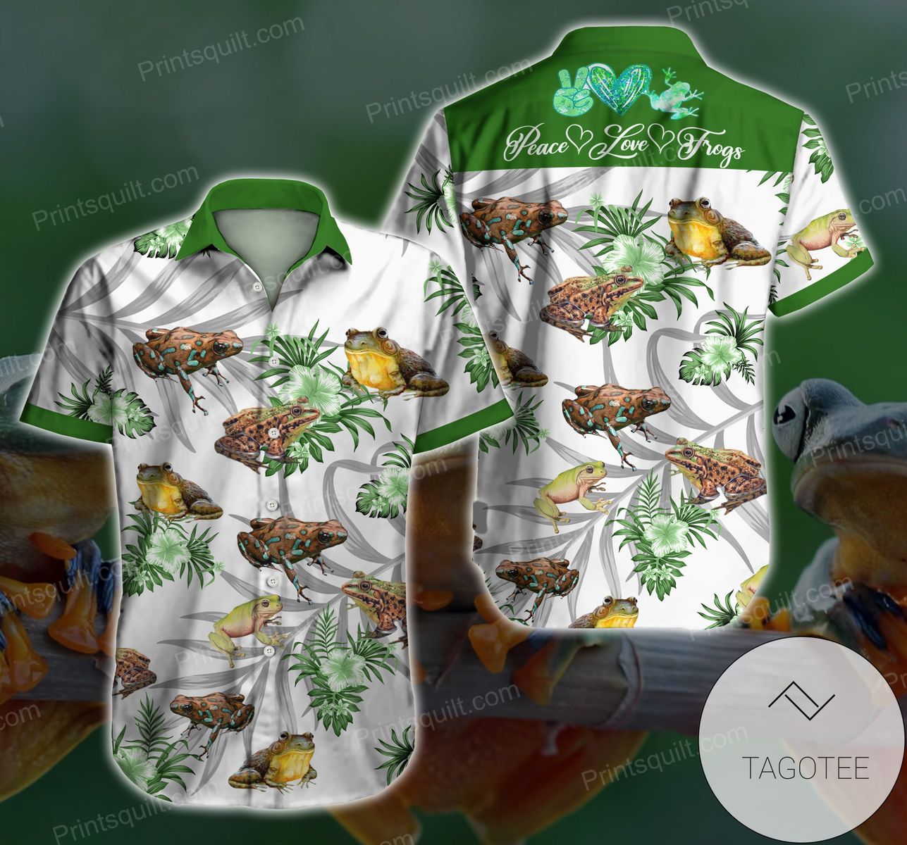 Frogs Hawaiian Graphic Print Short Sleeve Hawaiian Casual Shirt