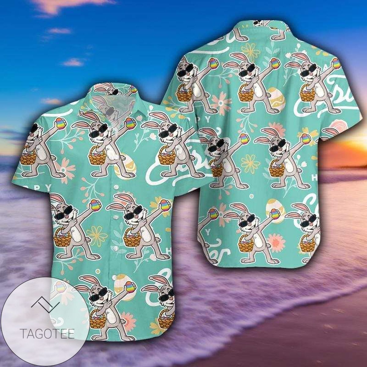 Funny Dabbing Bunny With Egg Happy Easter Black Hawaiian Aloha Shirts