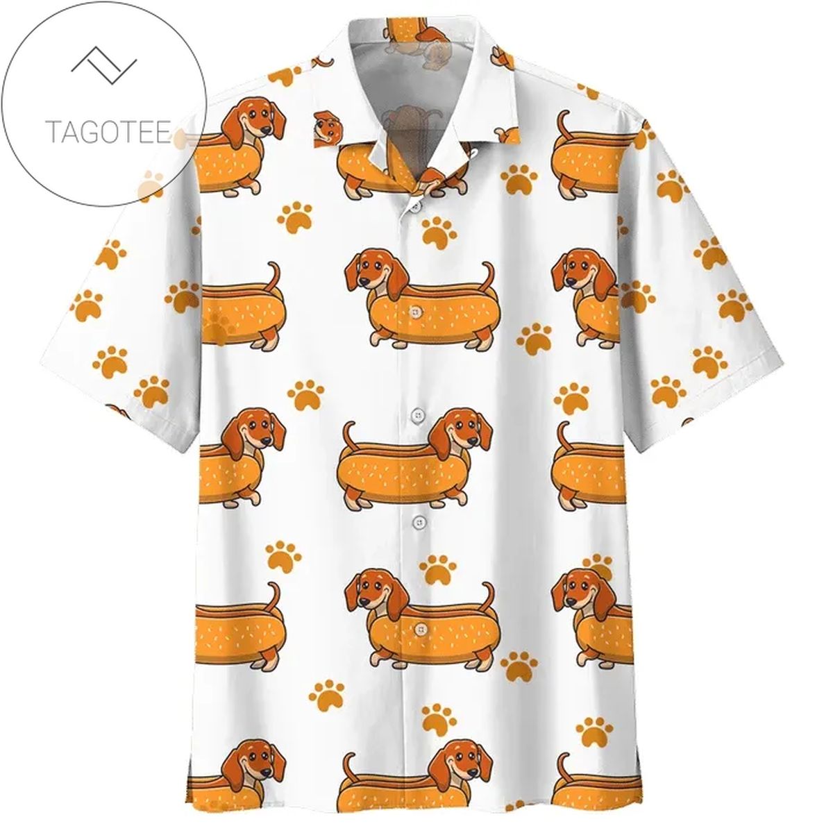 Funny Dachshund Dog White Unisex Hawaiian Shirt