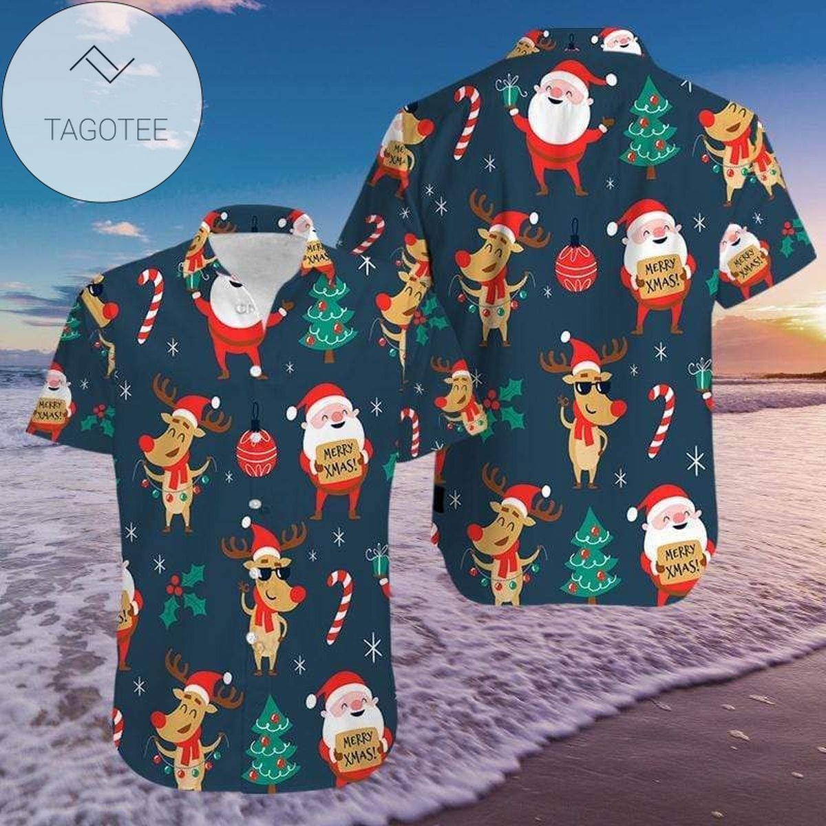 Funny Santa And Unicorn Pattern Hawaiian Aloha Shirts 1310l