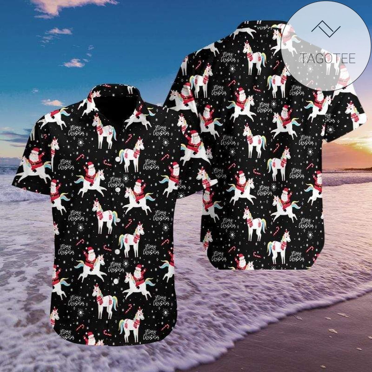 Funny Santa And Unicorn Pattern Hawaiian Aloha Shirts 1310l