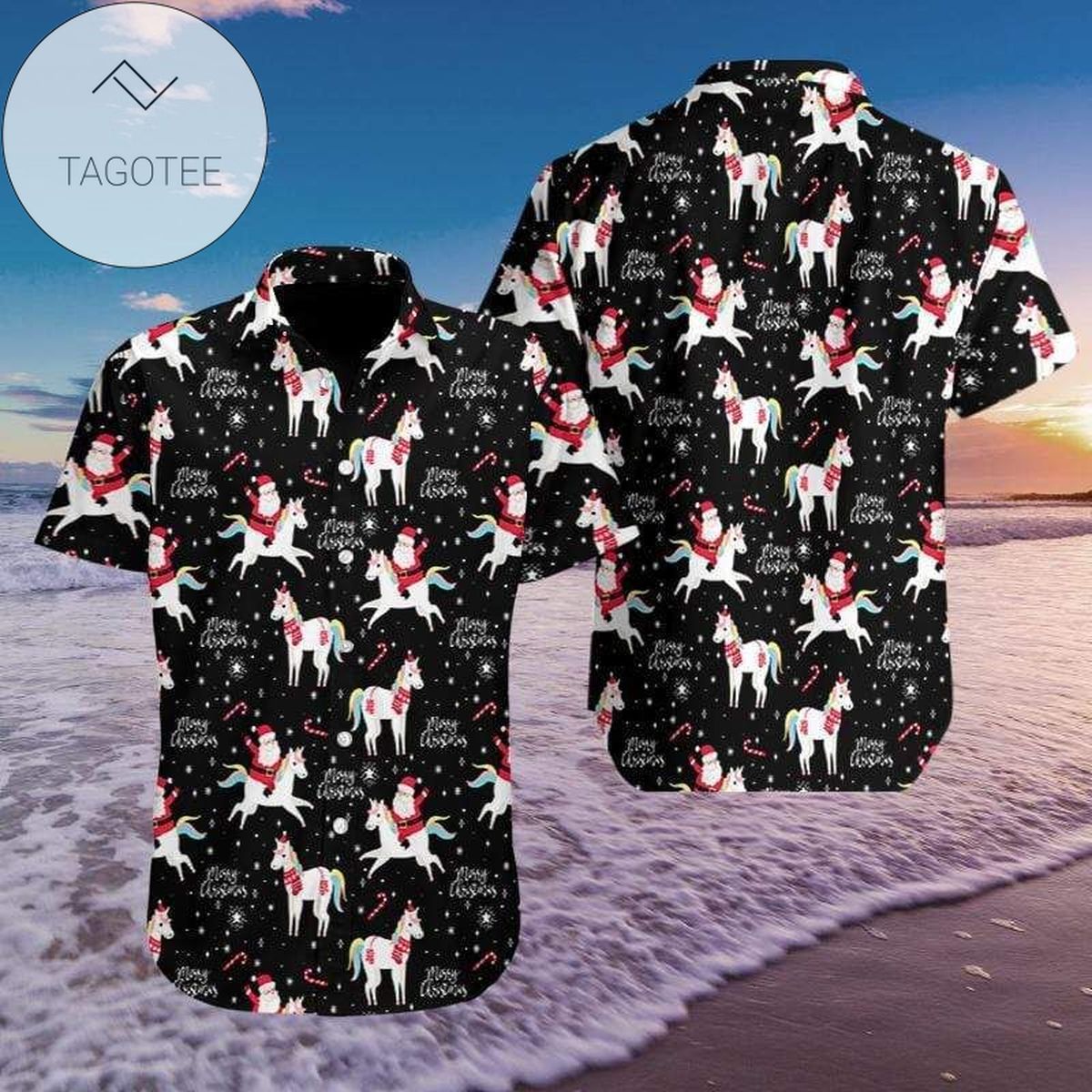 Funny Santa And Unicorn Pattern 2022 Authentic Hawaiian Aloha Shirts 1310l